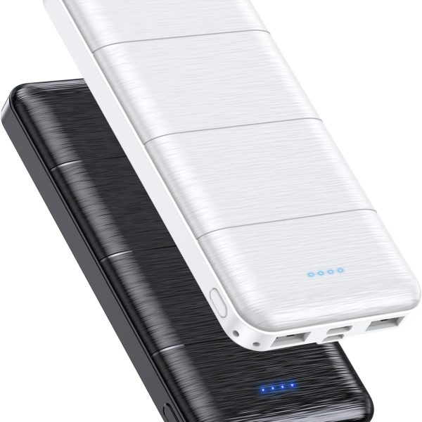 Portable Charger 2 Pack 15000mAh Power Bank Dual USB and Type C Output 5V3 1A Fast Charger Battery Pack for iPhone 16 15 14 13 12 X Samsung S24 S23 Google iPad etc (Light Black and White)