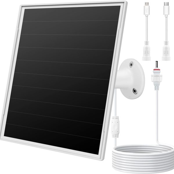 8W Solar Panel Charger for Outdoor Security Cameras, with USB/USB C and DC (35 * 135) Port, Fits eufy/wyze/Ring Camera, 9 8ft Cable,Stabilization System for Battery Protection Fast Charging