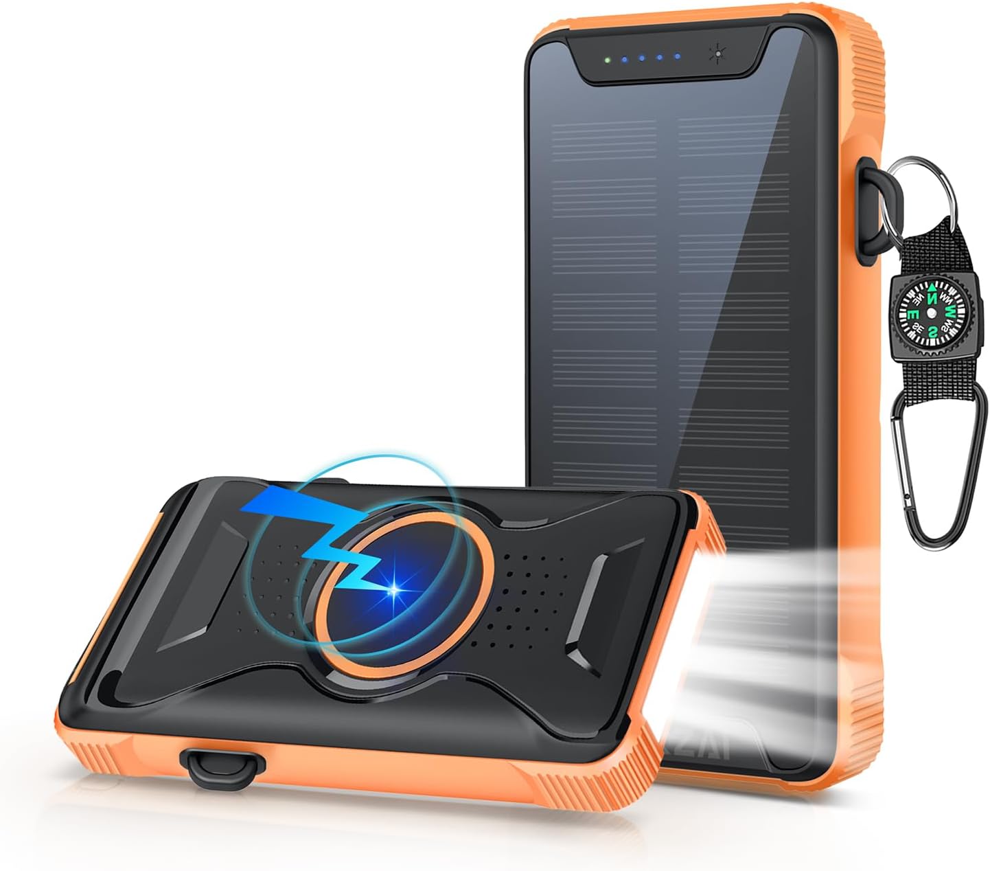 Solar Power Bank, Real Rated 10,000mAh Portable Wireless Fast Charger USB C PD 20W, External Battery Pack with LED Flashlight for Outdoor, Camping Orange