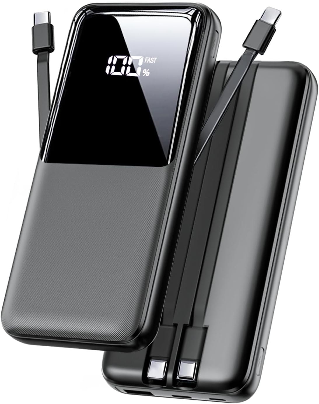 Portable Charger Power Bank 15000mAh Fast Charging Powerbank Battery Pack with Built in USB C(22 5W) and iOS(20W) Output Cable Compatible with iPhone Android Samsung etc (1 Pack, Black)