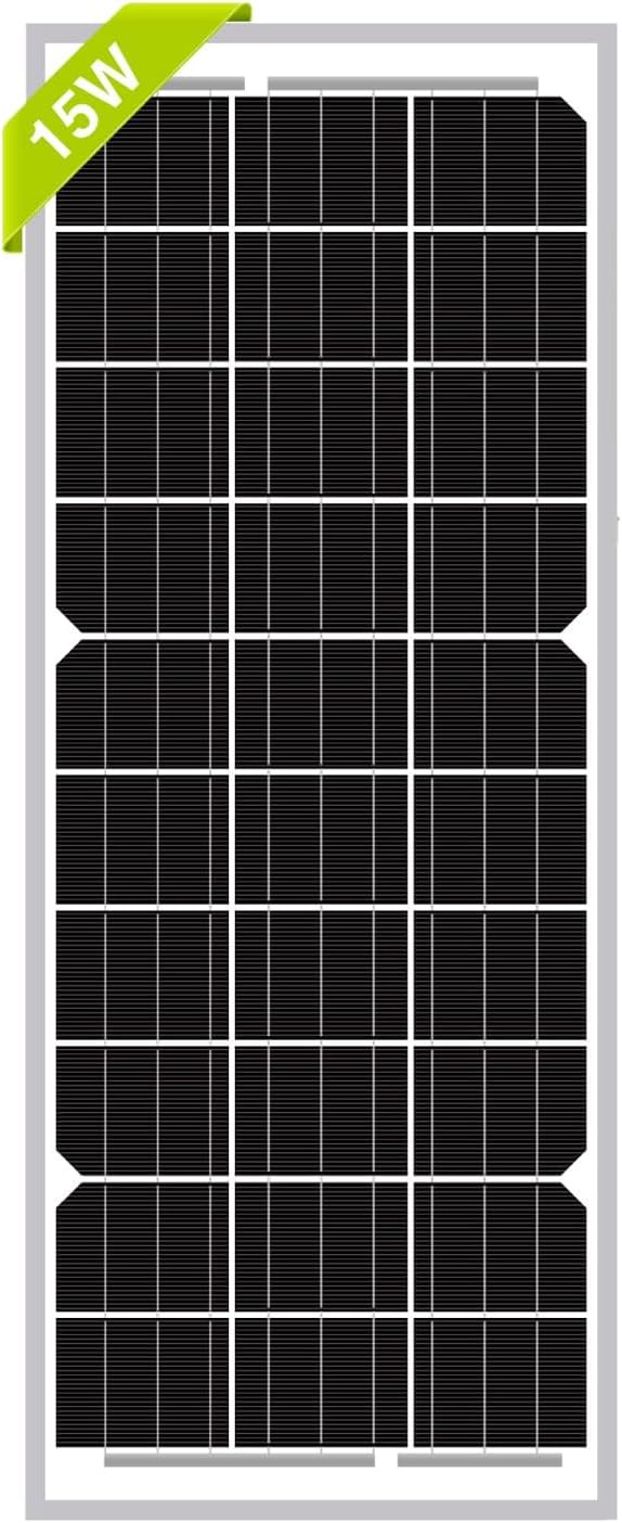 15 Watt 12 Volt ll Solar Panel, 15W 12V Mono High Efficiency Solar Module for Battery Charging, Security Camera, Automatic Gate, Chicken Coop, Boat, Off Grid Applications