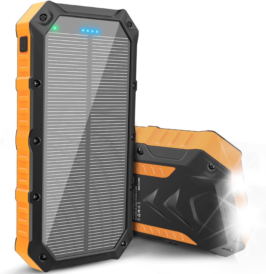 42800mAh Solar Phone Charger with 4 USB Ports/LED Flashlight Fast Charge USB C External Backup Battery Pack Compatible with iPhone Tablet, for Outdoor, Camping