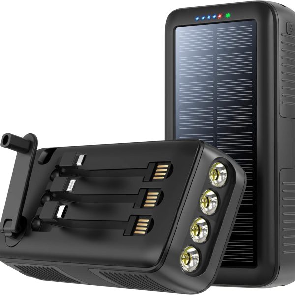 Solar Charger Power Bank 63200mAh, Portable Charger with Dual Outputs & Dual Inputs 4 LEDs Flashlight, Hand Crank Power Bank Fast Charging Battery Pack for Outdoor Camping Survival Gear
