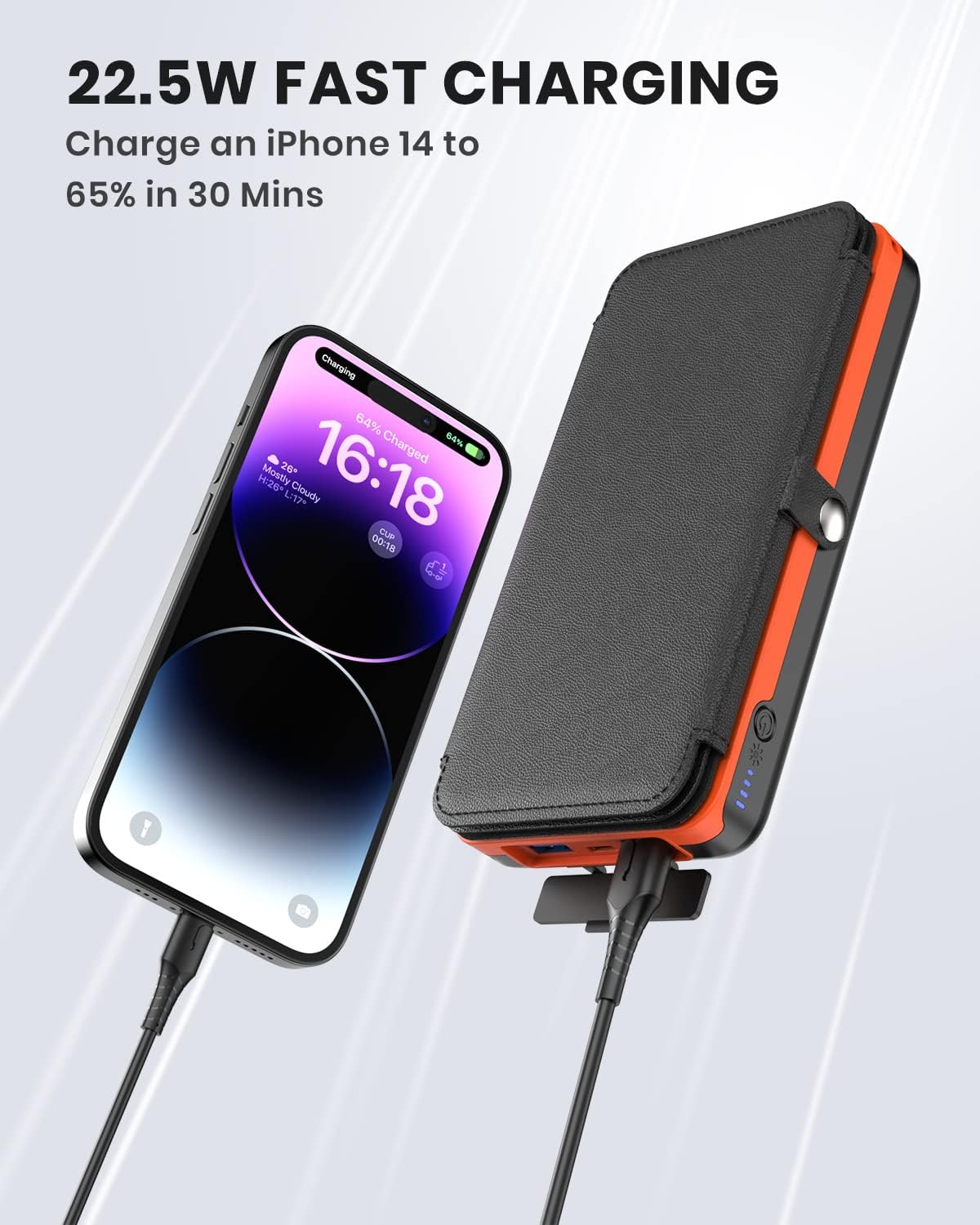Solar Charger 27000mAh Power Bank 22 5W Fast Charging Portable Phone Charger with 4 Solar Panels USB C PD External Battery Pack with 3 USB Outputs for Cellphone Tablet Image 2