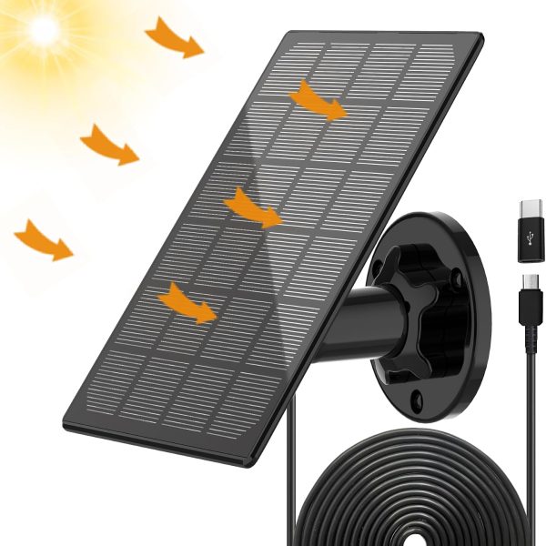 Solar Panel for Outdoor Camera, IP66 Waterproof Solar Charger, Continuous Solar Power Supply for Security Cameras, with 10ft Cable USB Port & Type C Adapter Solar Panel, 360° Adjustable Bracket