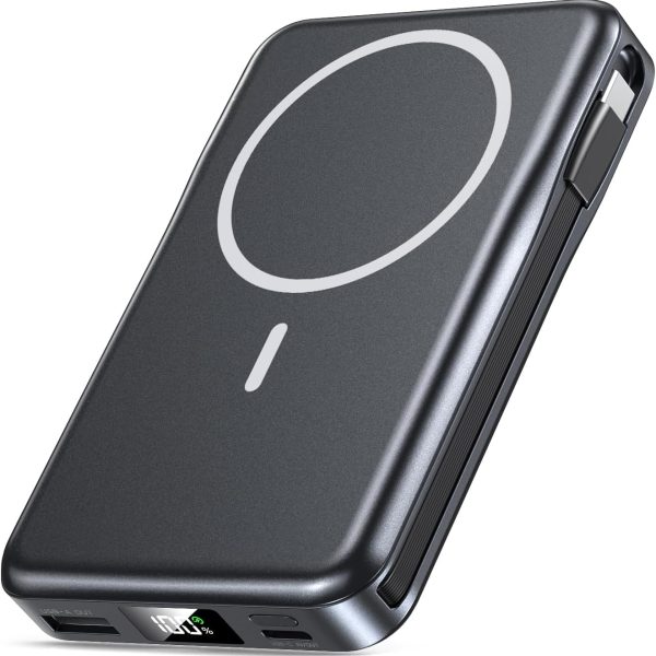 Magnetic Portable Charger, 10000mAh Power Bank, 5 in 1 Portable Charger with Built in Cable, 20W Fast Charging for Battery Pack Compatible with iPhone 16/15/14/13 Pro/Pro Max, Samsung Series