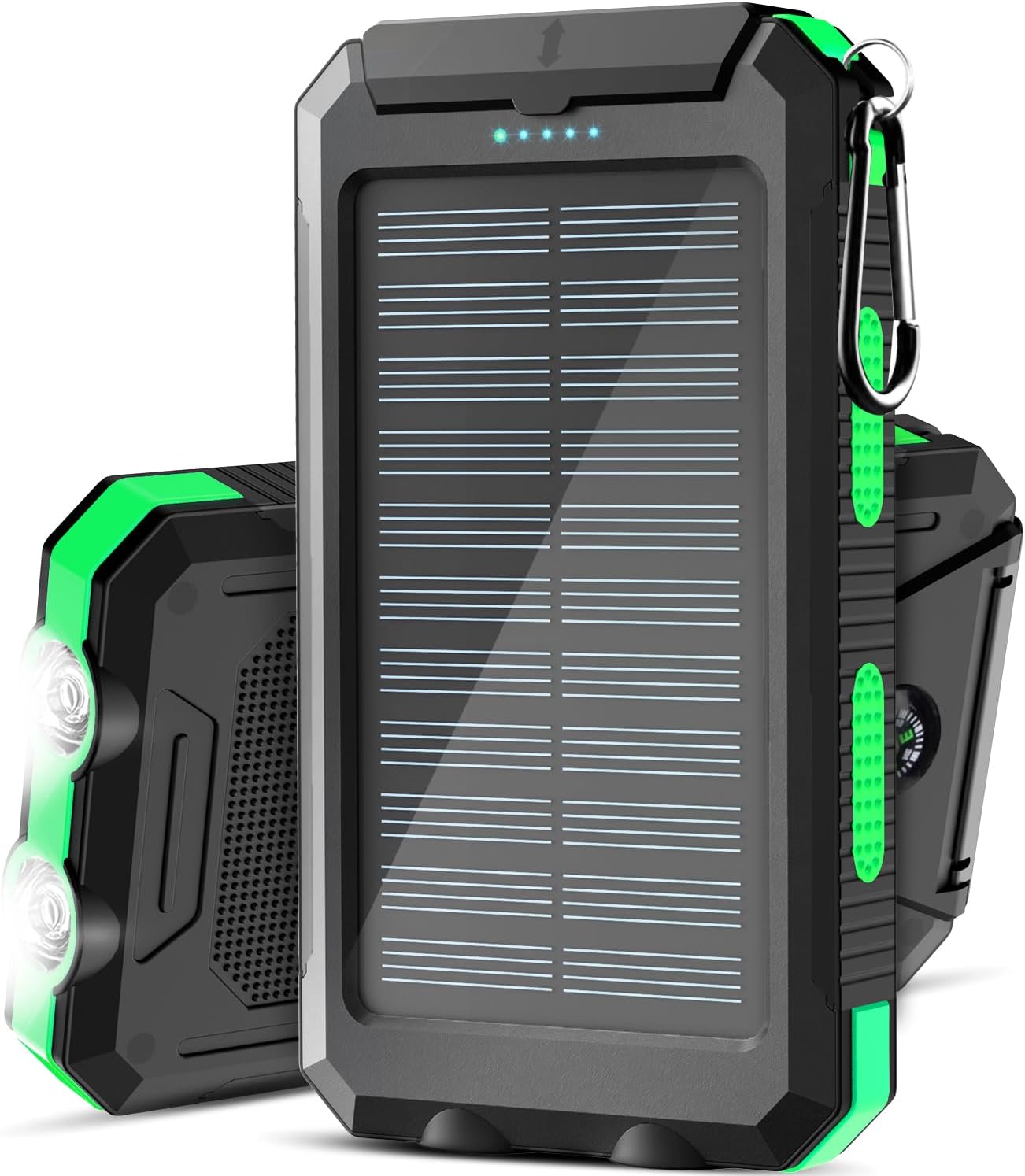 Solar Charger Power Bank Portable Solar Phone Charger with LED Flashlight, IP65 Waterproof External Battery Pack Perfect for Outdoor Activities (Green)