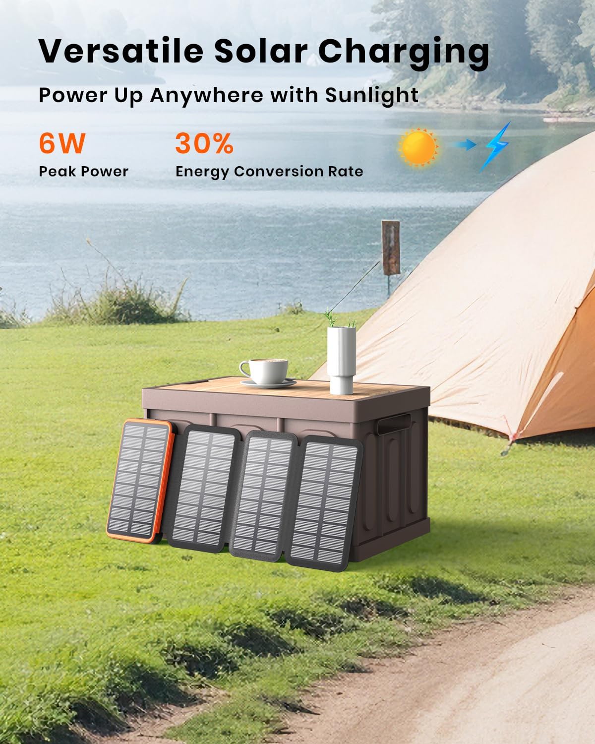 Solar Charger Power Bank, 27000mAh Wireless Portable Charger with 4 Solar Panels, 22 5W Fast Charging Battery Pack USB C in/Output PD+3 0 Portable Power Bank for All Cell Phones Image 2