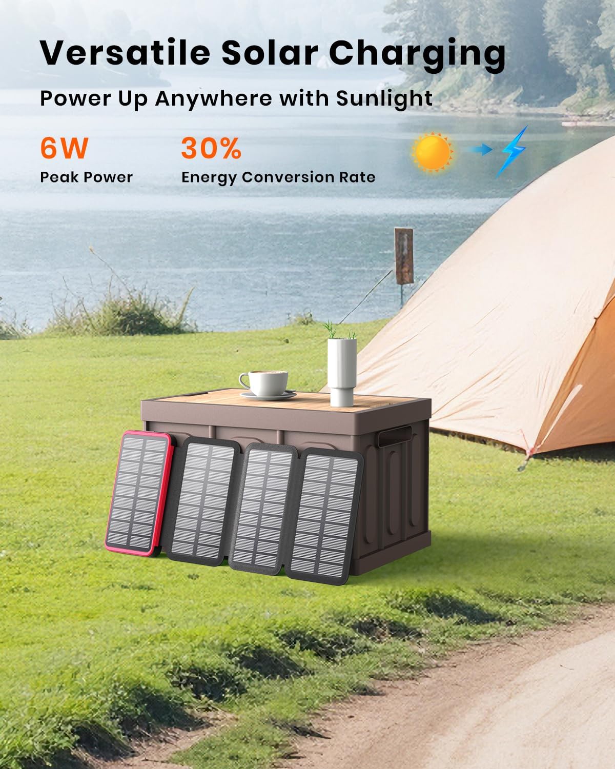 Power Bank Solar Charger 27000mAh Wireless Portable Charger with USB C in/Output, PD+ 4 0 External Battery Pack with 4 Solar Panels, 22 5W Fast Charging Power Bank for All Cell Phones(Red) Image 2