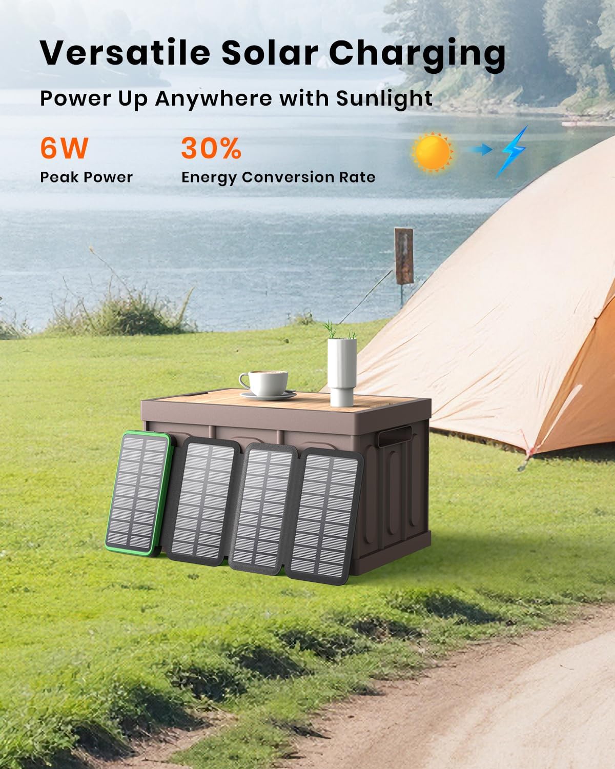 Solar Power Bank Wireless Charger: 27000mAh Power Bank with 4 Solar Panels PD+ 4 0 Portable Charger 22 5W Fast Charging External Battery Pack with USB C in/Output for All Cell Phones(Green) Image 2