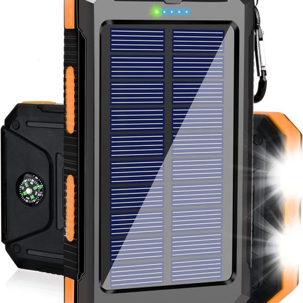 Solar Charger Power Bank, 38800mAh Portable Charger Fast Charger Dual USB Port Built in Led Flashlight and Compass for All Cell Phone and Electronic Devices