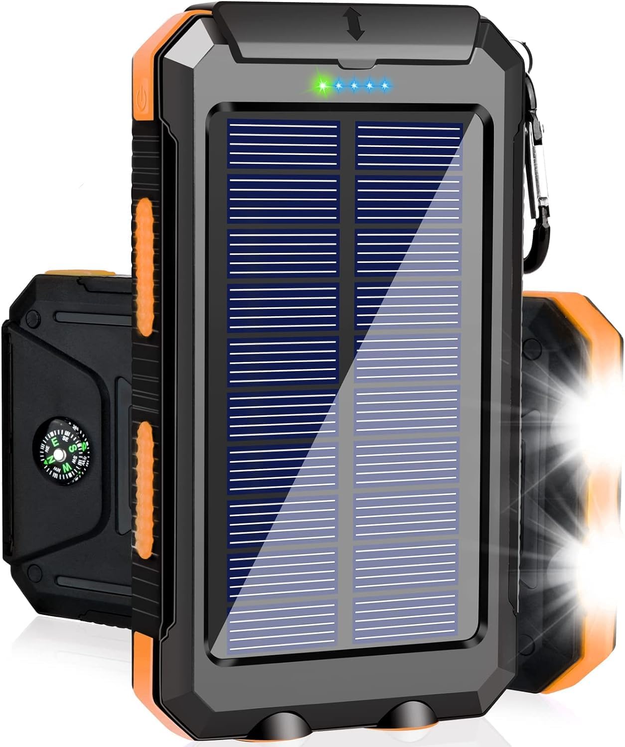 Solar Charger Power Bank, 38800mAh Portable Charger Fast Charger Dual USB Port Built in Led Flashlight and Compass for All Cell Phone and Electronic Devices