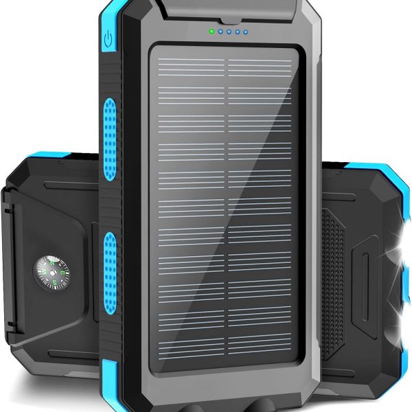 Solar Power Bank, Portable Charger 38800mah, Waterproof Battery Backup Charger, Solar Panel Charger with Dual LED Flashlights, Suitable for Outdoor Camping Travel