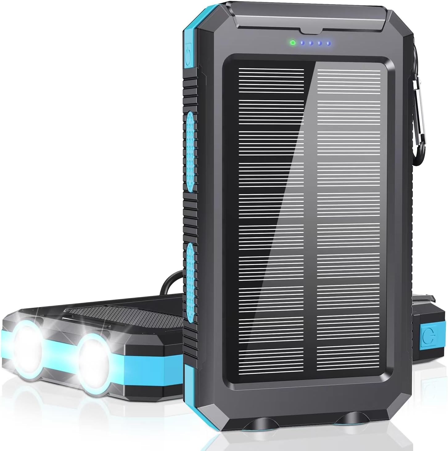 Solar Charger Power Bank 36800mAh Type C 5V3 1A Fast Charging Power Bank Equipped with a Powerful Flashlight, Compass, IP65 Outdoor Waterproof Portable Power Bank (Blue)