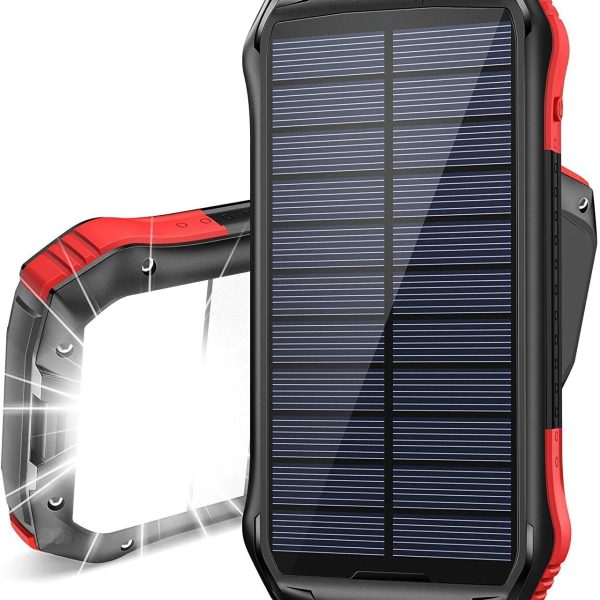 Solar Charger 16000mAh, Solar Power Bank 15 LED 4 Modes Flashlights Battery Pack Dual USB Type C Ports, IP65 Waterproof Rating, External Backup Battery Large Capacity Phone Charger for Android/Ios