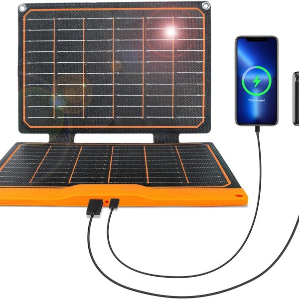 20W Portable Solar Panel, High Efficiency Monocrystalline PV Module Power Charger with Dual USB Ports for Phones, Tablets, Power Bank, Camera and Other Off Grid Applications