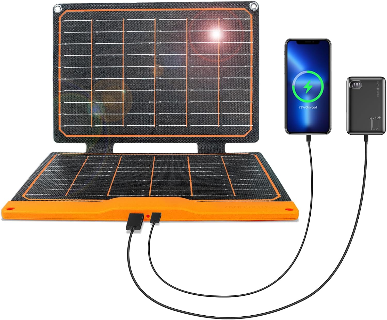 20W Portable Solar Panel, High Efficiency Monocrystalline PV Module Power Charger with Dual USB Ports for Phones, Tablets, Power Bank, Camera and Other Off Grid Applications