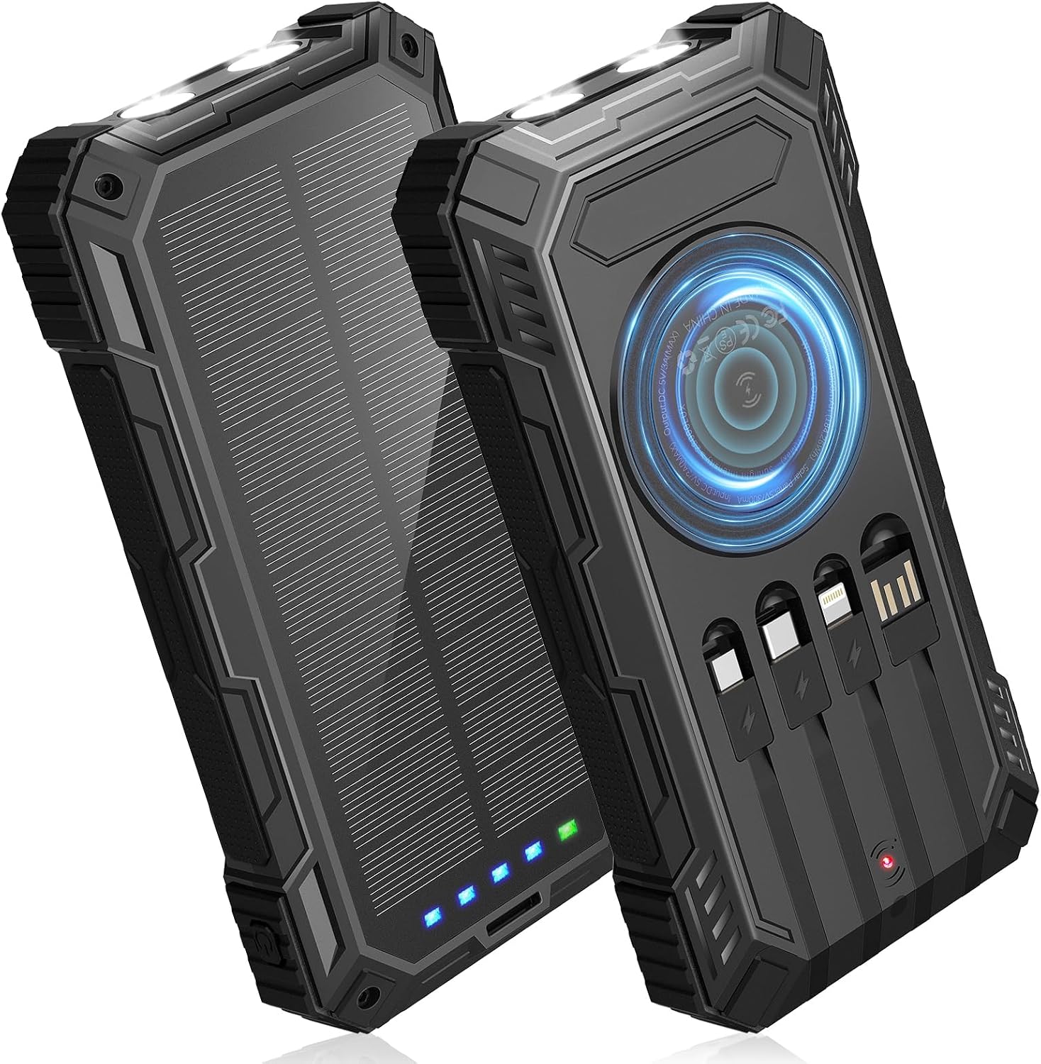 Solar Charger 49800mAh Power Bank Wireless Portable Phone Charger with 4 Built in Cable,22 5W Fast Charging Battery Pack USB C in/Output for All Cell Phone iPhone,Galaxy,Android,Etc(Black)