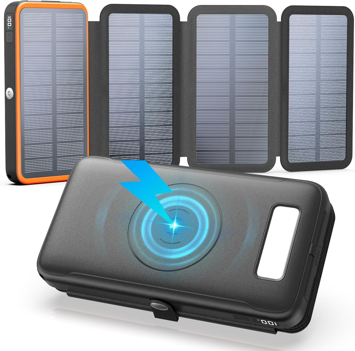 Solar Charger Power Bank, 27000mAh Wireless Portable Charger with 4 Solar Panels, 22 5W Fast Charging Battery Pack USB C in/Output PD+3 0 Portable Power Bank for All Cell Phones