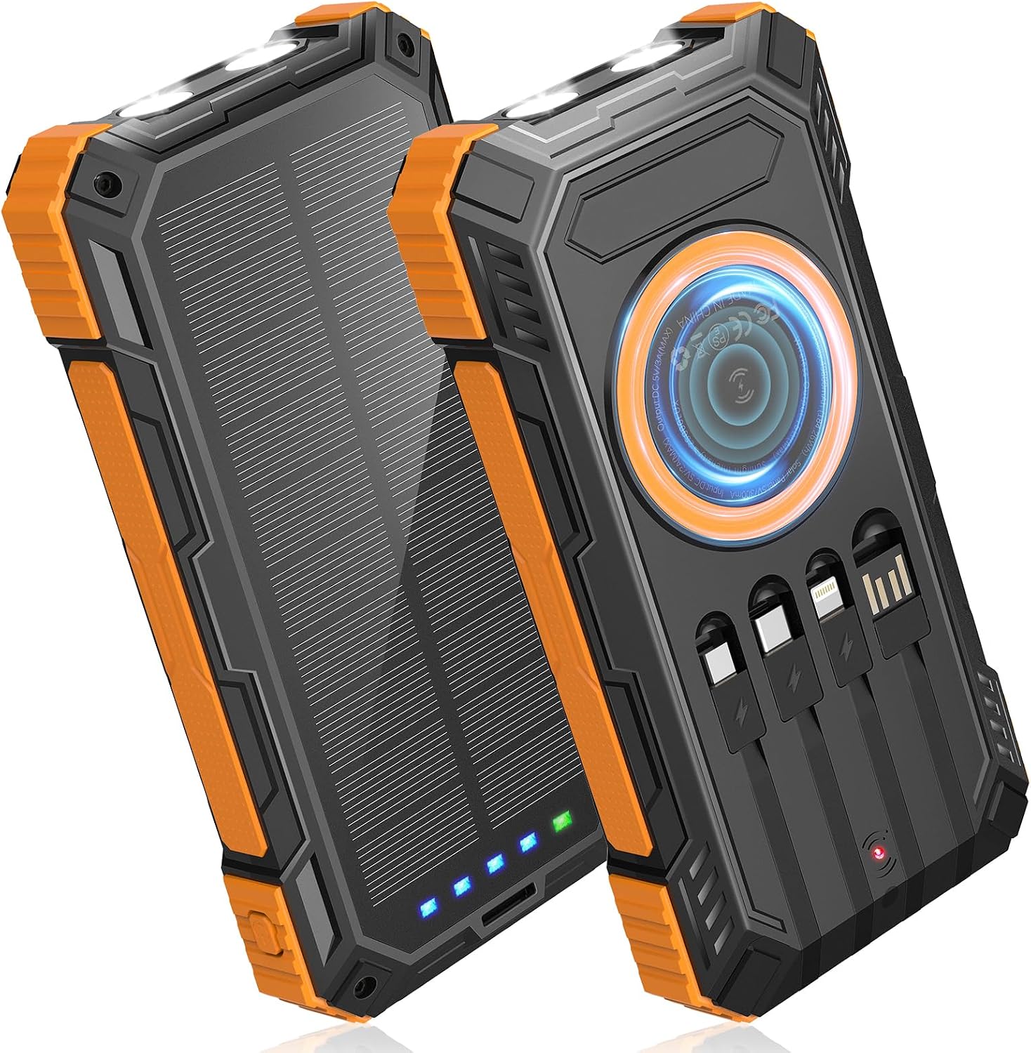Power Bank Solar Charger,49800mAh Wireless Portable Charger with 4 Built in Cables,22 5W Fast Charging Battery Pack USB C in/Output PD+3 0 Portable Power Bank for All Cell Phones