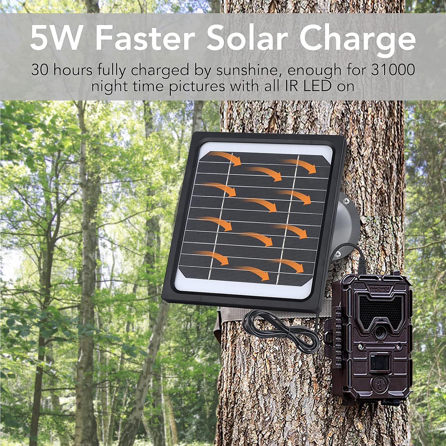 5W 12V Solar Panel for Trail Camera with 5200mAh Rechargeable Battery IP65 Waterproof Solar Charger Kit, Continuous Power Supply for Game Cameras & Wildlife Cameras Image 2