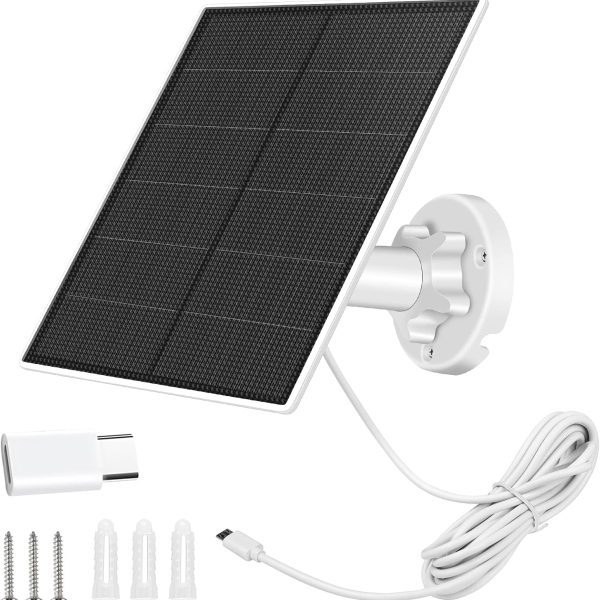 Solar Panel for Security Camera, 5W Solar Panel for DC 5V Security Camera with USB or USB C Port, IP65 Waterproof Solar Charger for Camera with 360°Adjustable Mounting(1 Pack)