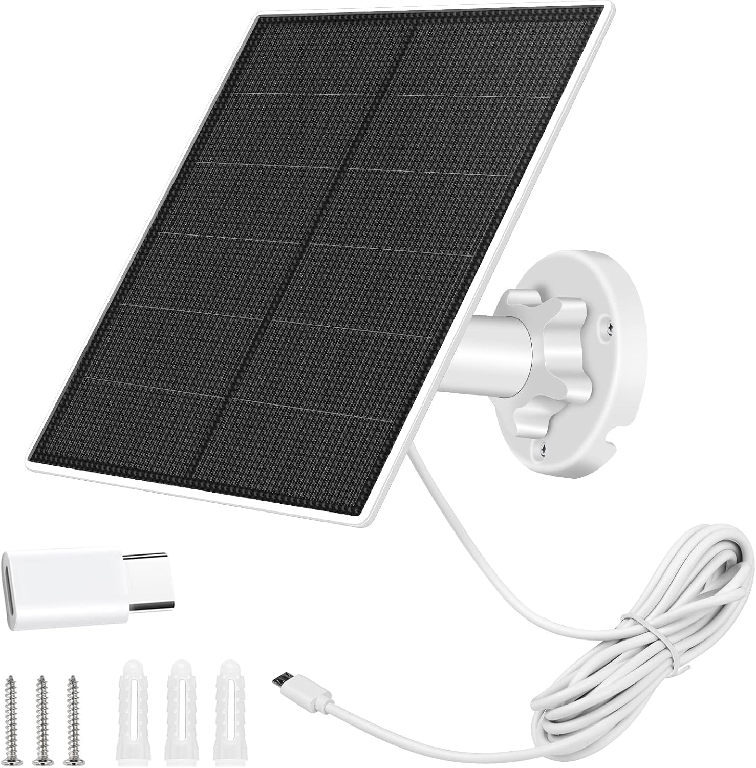 Solar Panel for Security Camera, 5W Solar Panel for DC 5V Security Camera with USB or USB C Port, IP65 Waterproof Solar Charger for Camera with 360°Adjustable Mounting(1 Pack)