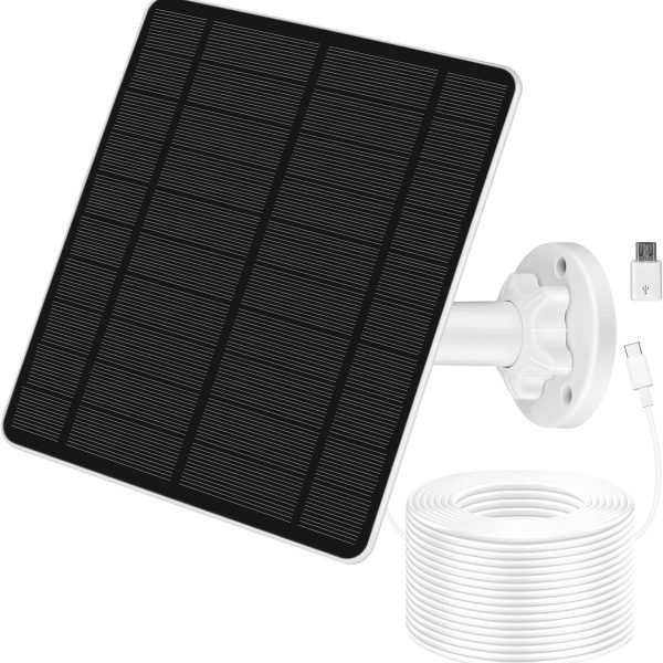 Solar Panel for Security Camera, USB Solar Panel for USB and Outdoor Rechargeable Battery Camera, 5W Solar Panels with 13ft Cable, Adjustable Wall Mount, IP66 Waterproof