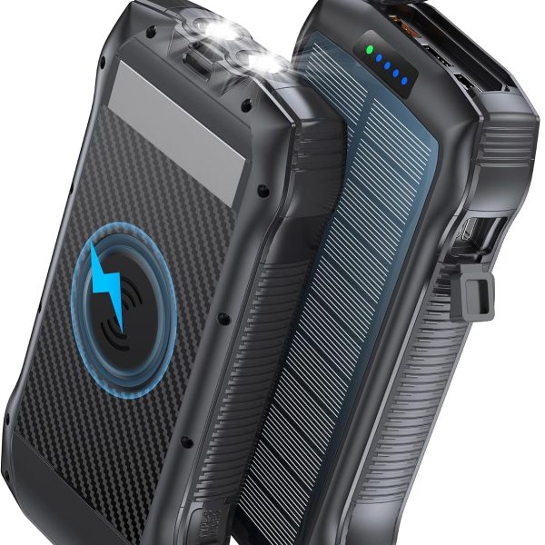 Solar Charger Power Bank, 40000mAh Portable Charger 3 0 18W PD 20W Fast Charging External Battery Pack with USB C for iPhone Samsung Tablet, Solar Battery Pack with Dual Flashlight for Camping